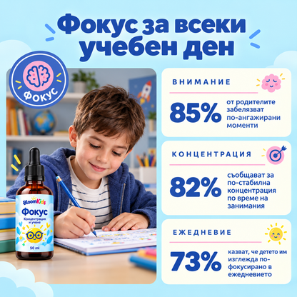 BloomKids Focus – Детски капки за концентрация и внимание